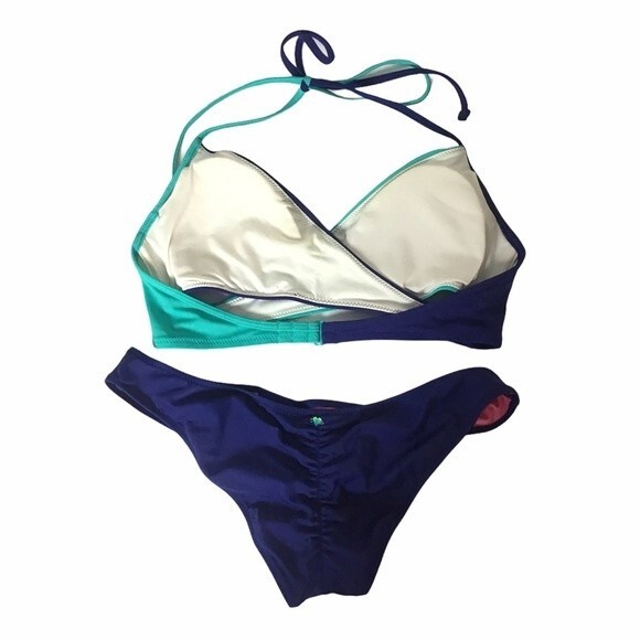 PINK Victoria’s Secret Halter Bikini Royal Blue and Turquoise - Picture 2 of 4
